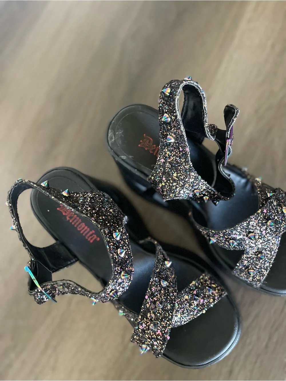 Demonia Dynamite Glitter Wedge Platform Heels
